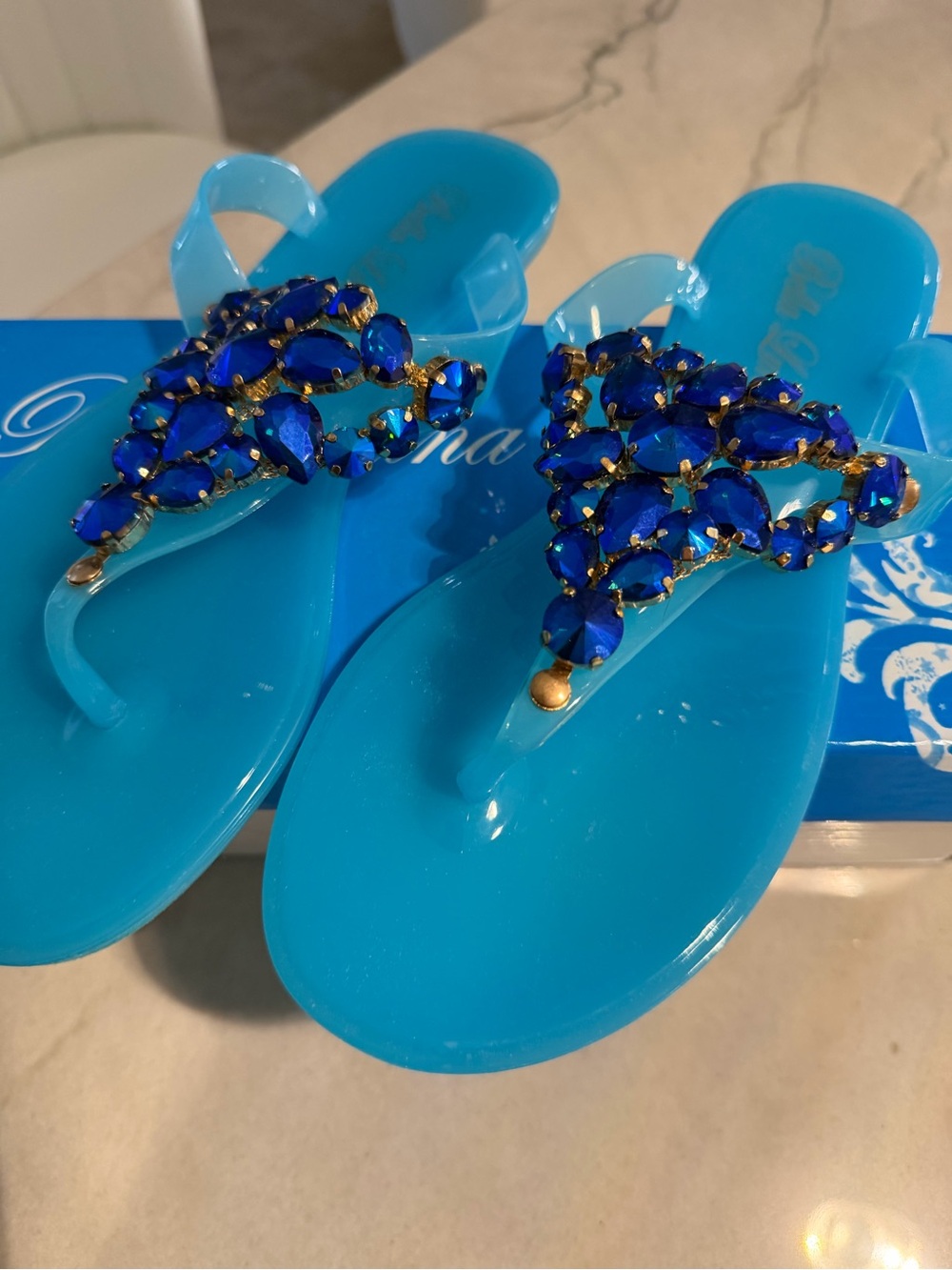 Bella Luna light blue and embellished with royal blue rhinestones Size 9! NWOT